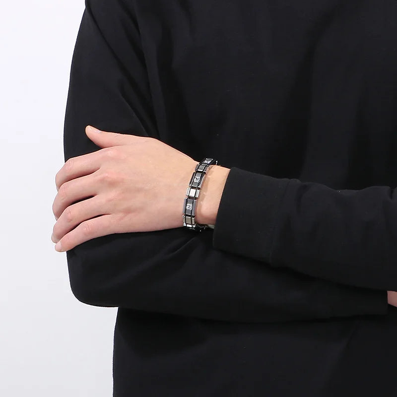 KALEN Plain Style Fashion Jewelry Bracelets Rhinestones Stainless Steel Men Bracelet Homme