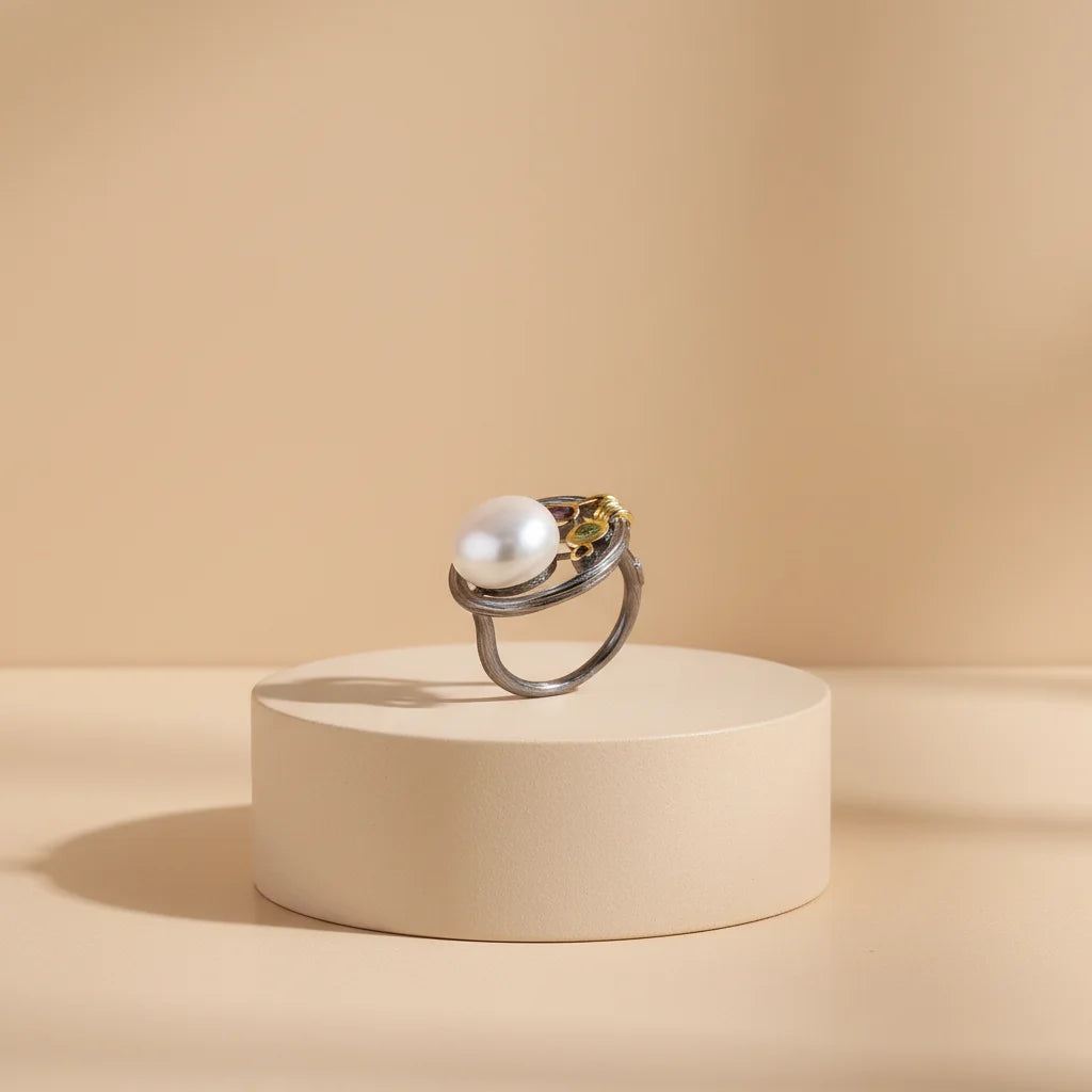 Gold Plated Customized Cute Flower Freshwater Pearl Ring