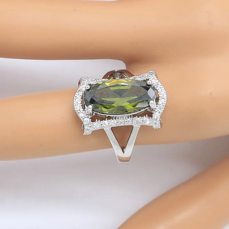 XOTICA 925 Silver Jewelry Set for Women Peridot Green Includes Bracelet Earrings Necklace Pendant Ring for Weddings Main Stone Zircon