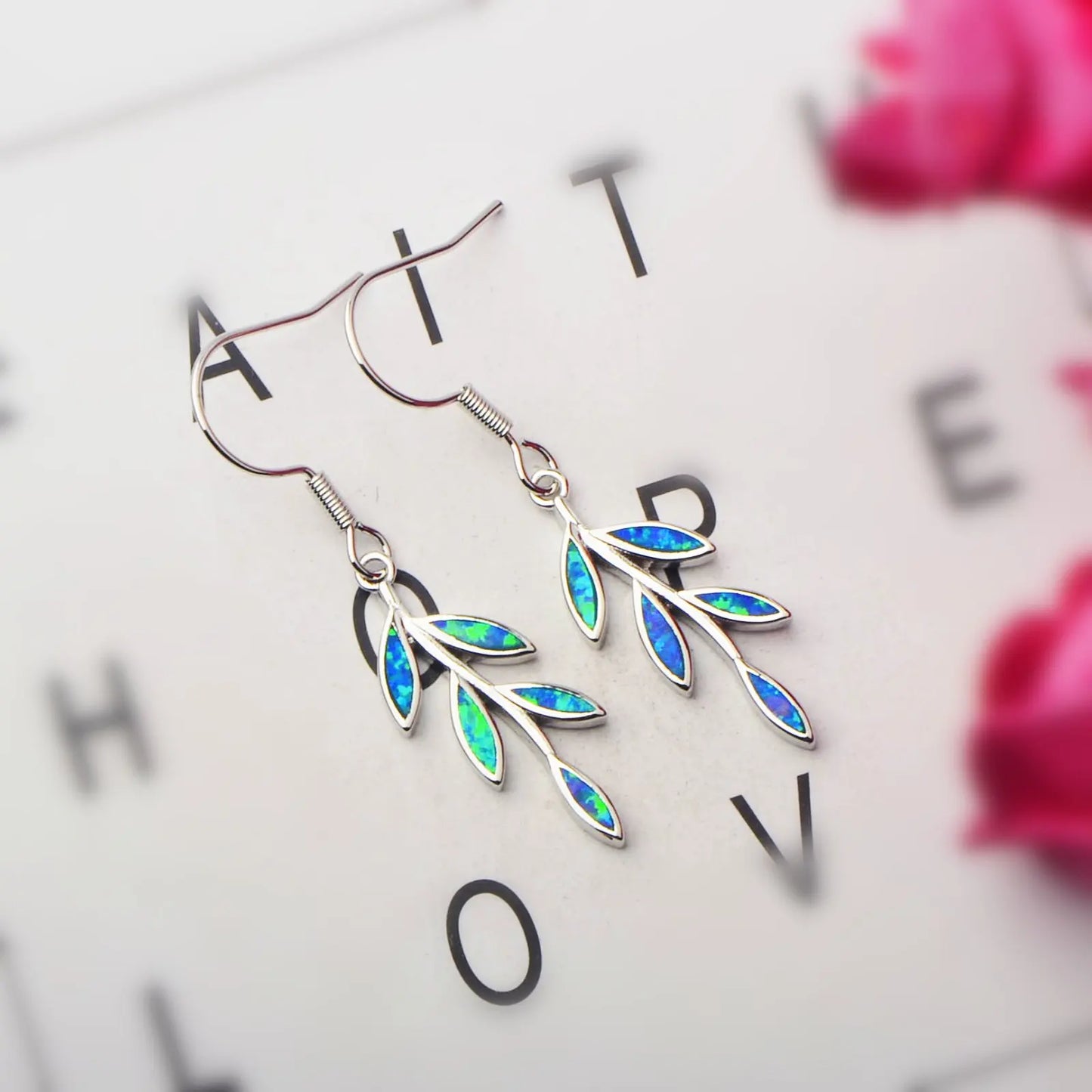 Southwestern Jewelry for Women Bohemian Plant Floral Cluster Brass Silver Plated Opal Leaves Stud Earrings