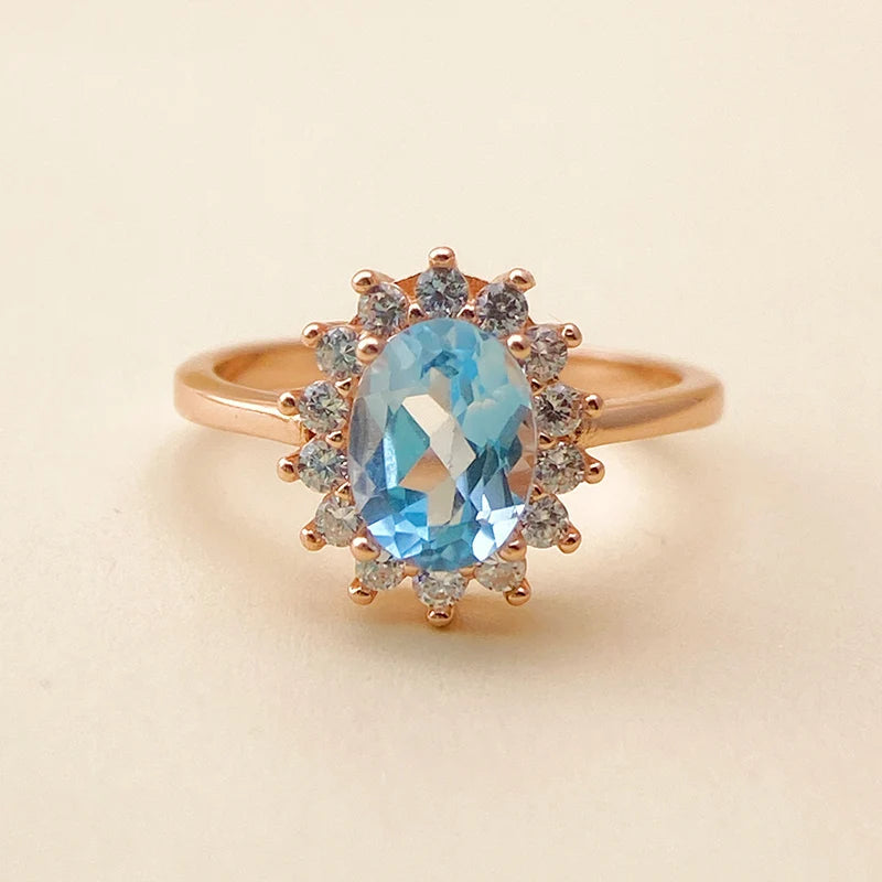 925 Silver Sky Blue Topaz Ring with Natural Gemstone for Women December Birthstone Fine Jewelry Elegant Wedding Anniversary