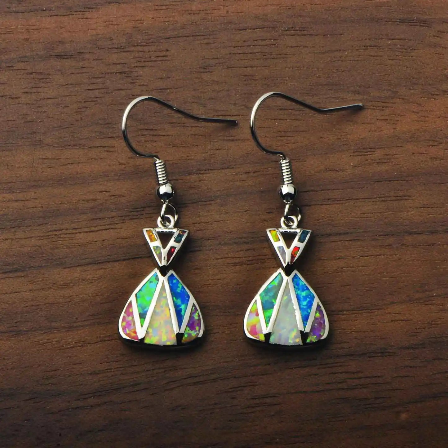 Colorful Opal Geometric Earrings | Silver Drop Fashion Jewelry