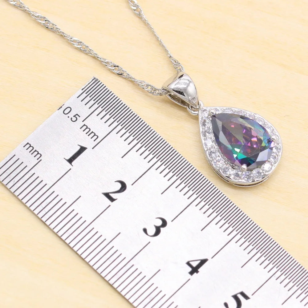XOTICA Rainbow Zircon 925 Sterling Silver Women's Jewelry Set Wedding Ring Earrings Necklace Bracelet for Party or Christmas Gift