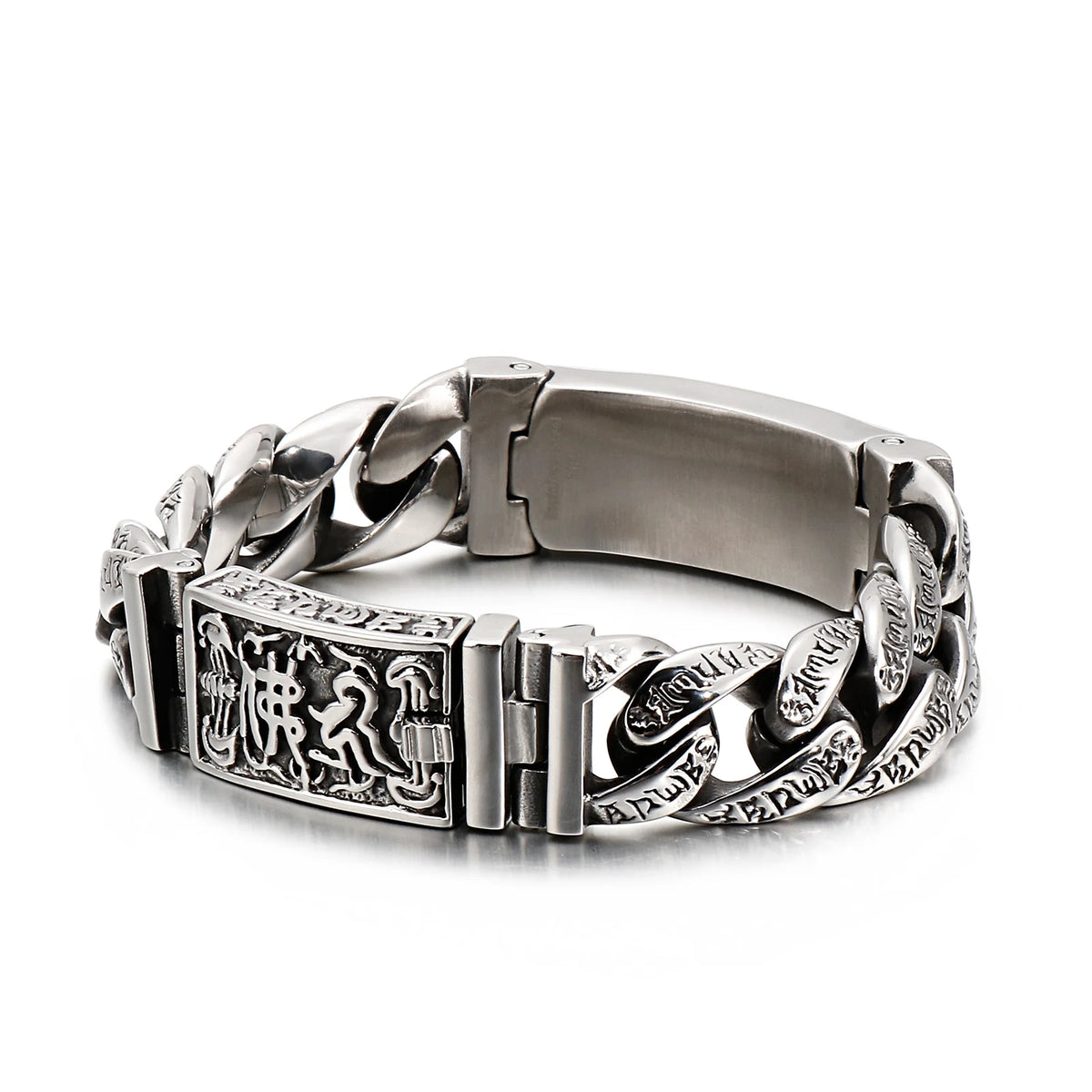 VIKING Mens Steam Punk Skull Skeleton Curb Chain Bracelet – Silver Stainless Steel