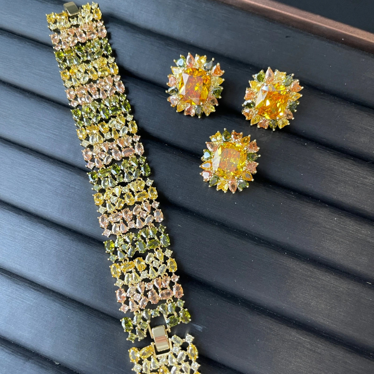 XOTICA TIANSHE Luxury Yellow Jewelry 3Pcs Set Bracelet Earrings Ring Banquet Party Accessories For Women
