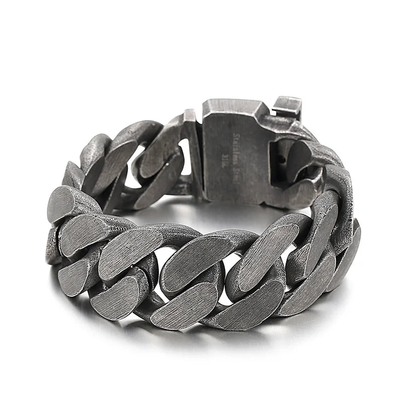 REBEL 316L Cuff Jewelry Hip Hop Cuban Link Chain Bracelet Stainless Steel Men Bangle