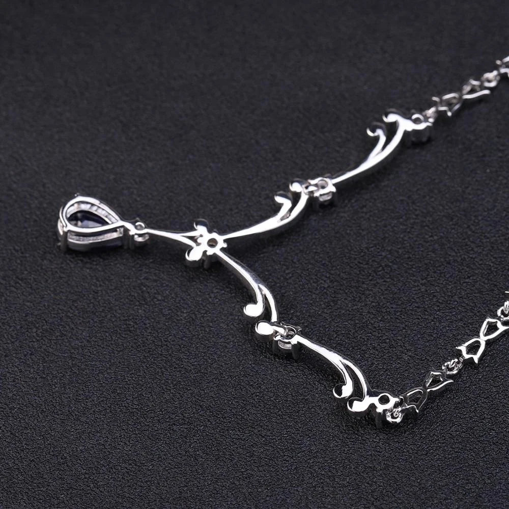 ArtistA Abiding OEM ODM 925 Silver Necklace Natural Diffusion Blue Sapphire Gemstone Women Sterling Silver Spoondrift Necklace