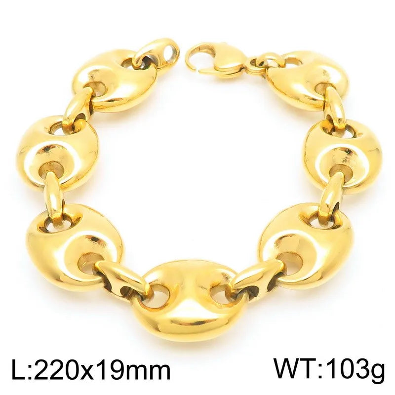 KALEN Unisex Fine Jewelry Fashion Bracelets Punk Stainless Steel Vintage Pig Nose Links Bracelet Women