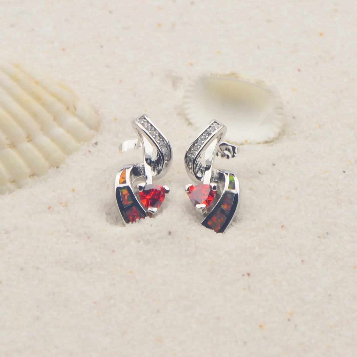 Aobao Silver Plated Brass Opal Christian Heart Earrings Bohemian Style Women's Gift