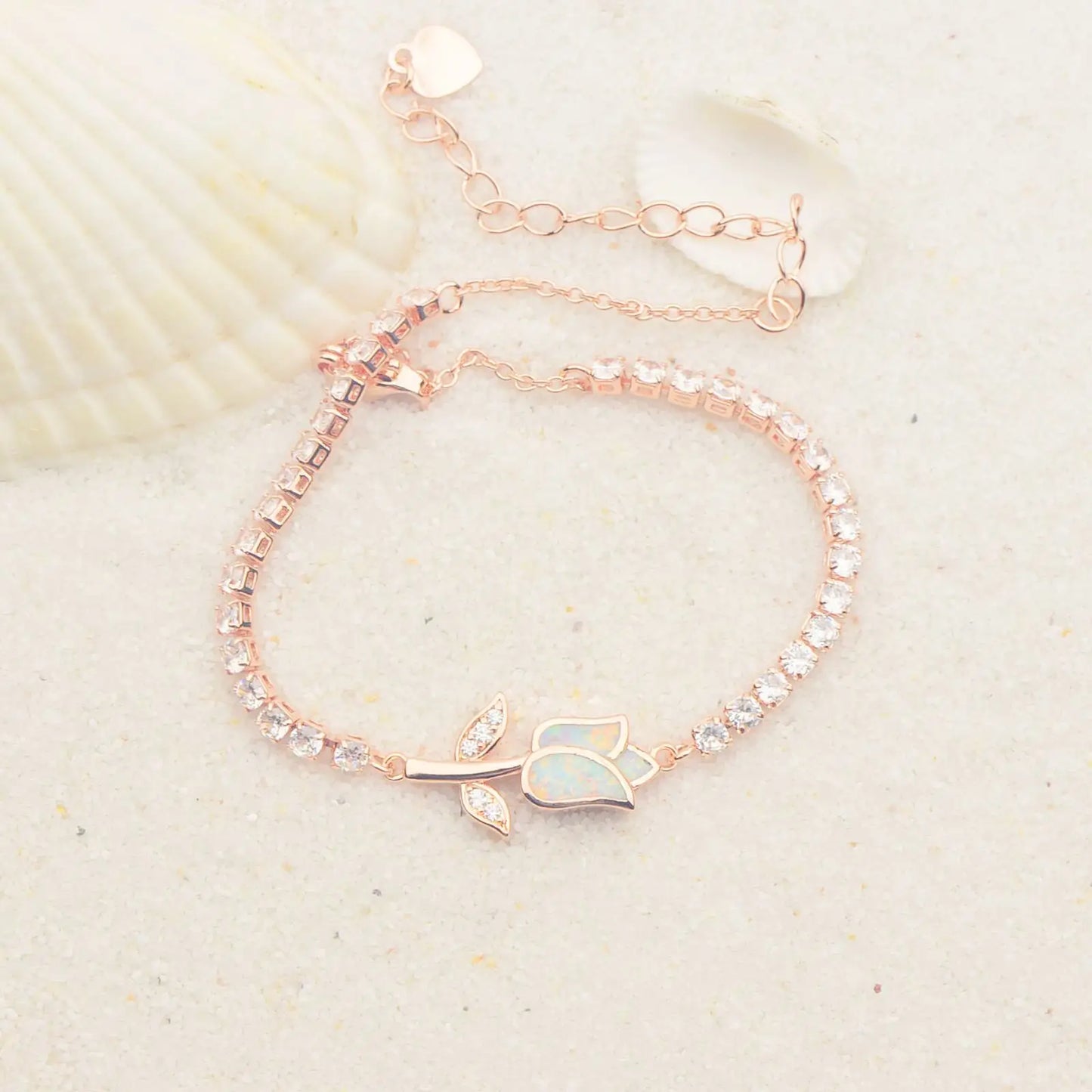 Bohemian Hawaiian Opal Brass Beaded Bracelet-Trendy Exquisite Flower Egg Gem Design Fashion Jewelry for Women