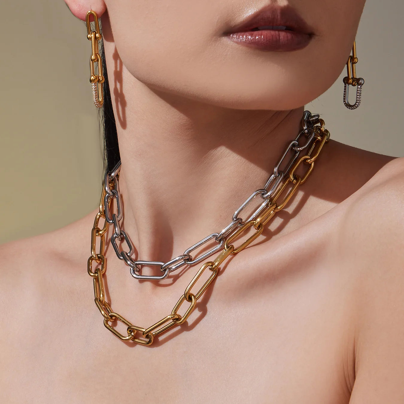 Bold Chain Hand-Assembled Natural Stone Necklace & Bracelet | Unisex 18K Gold Stainless Steel Jewellery