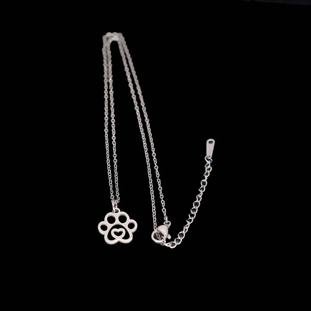 Stainless Steel cat Dog Paw Pendant Bamboo Choker Women Fashionable Versatile Animal-themed Minimalist Necklace