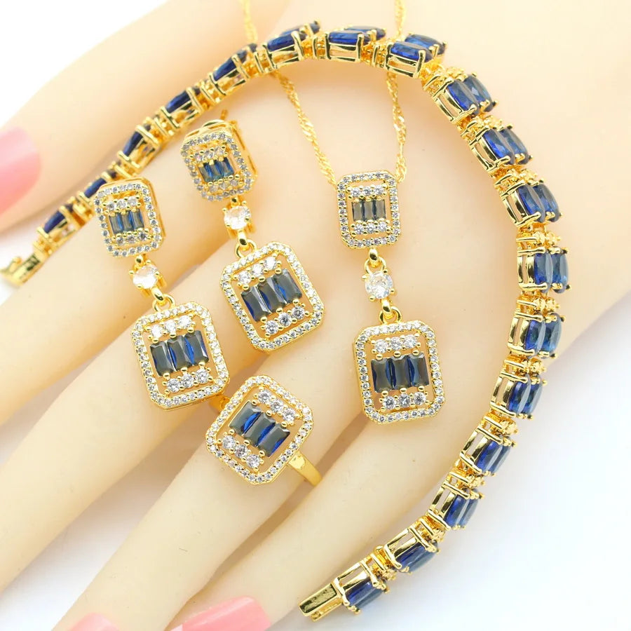 XOTICA 2023 New Red Zirconia Crystal Set for Women Classic Alloy Bracelet Earrings Ring Pendant Necklace for Wedding Party Anniversary