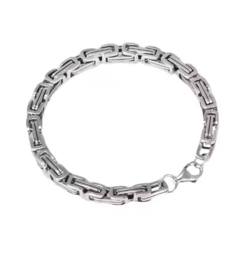 REBEL 925 Sterling Silver Byzantine Cuban Chain for Men and Women Punk Hip Hop Retro Square Lovers Bracelet