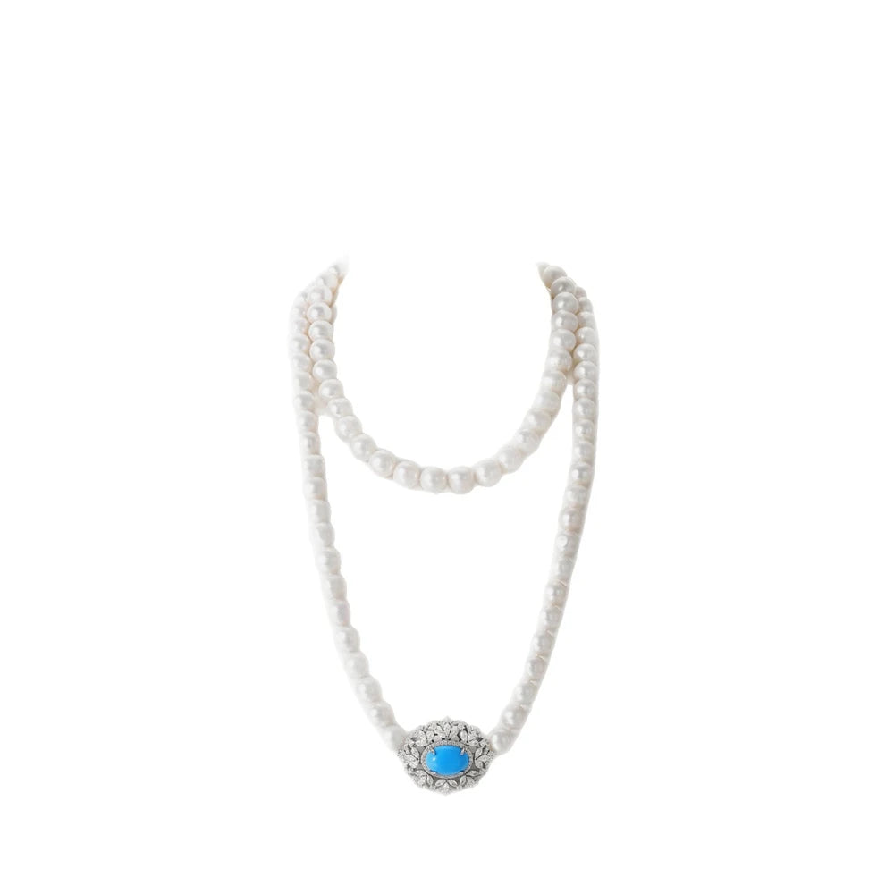 MUSHAN Jewelry Factory S925 Pearl Necklace Accessory High End Jewelry Gold Plated Blue Turquoise Cross Border Jewelry