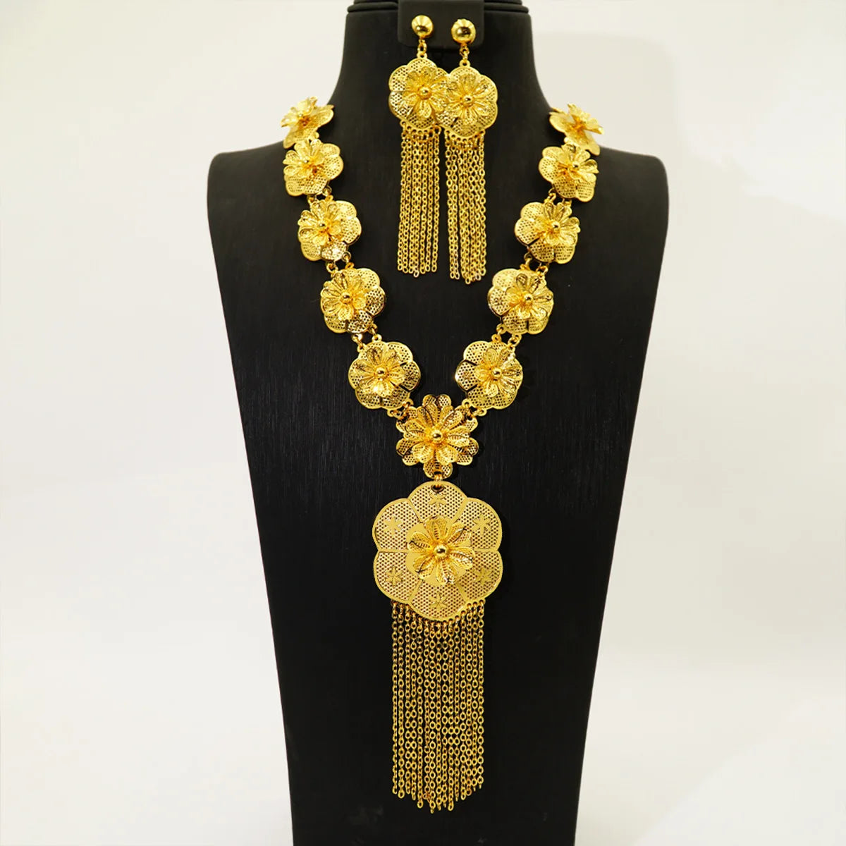 Middle East Gold-Plated Jewelry Suit 2 Sets Indian Bridal Wedding Necklace Earrings Gold Plated Non-Fading Wholesale