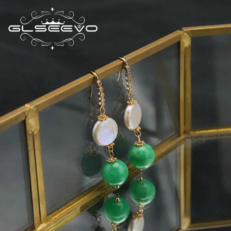 GLSEEVO 925 Sliver Lapis Beryl Baroque Drop Earrings for Woman Exquisite Luxury Temperament Hanging Jewelry Wedding Party Gift