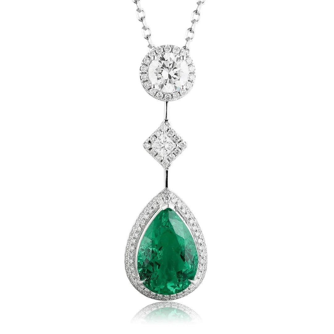 Gemfiori PT950 Emerald Lab diamond Necklace Chain Length for Women Girls Ladies Factory Customizable Discounted Price Necklaces