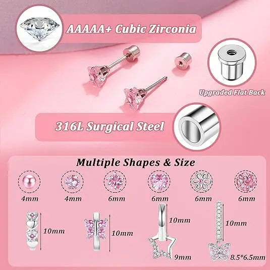 S&S 316L Titanium Steel Zircon Stud Earring Set – 4 Pairs – Collection