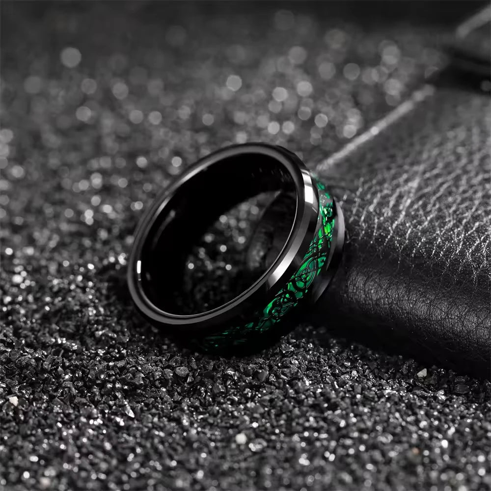 Tempusort Trendy 8mm Tungsten Red Wedding Ring for Men Dragon Tungsten Rings Green Fashion Jewelry Finger Rings Dropshipping