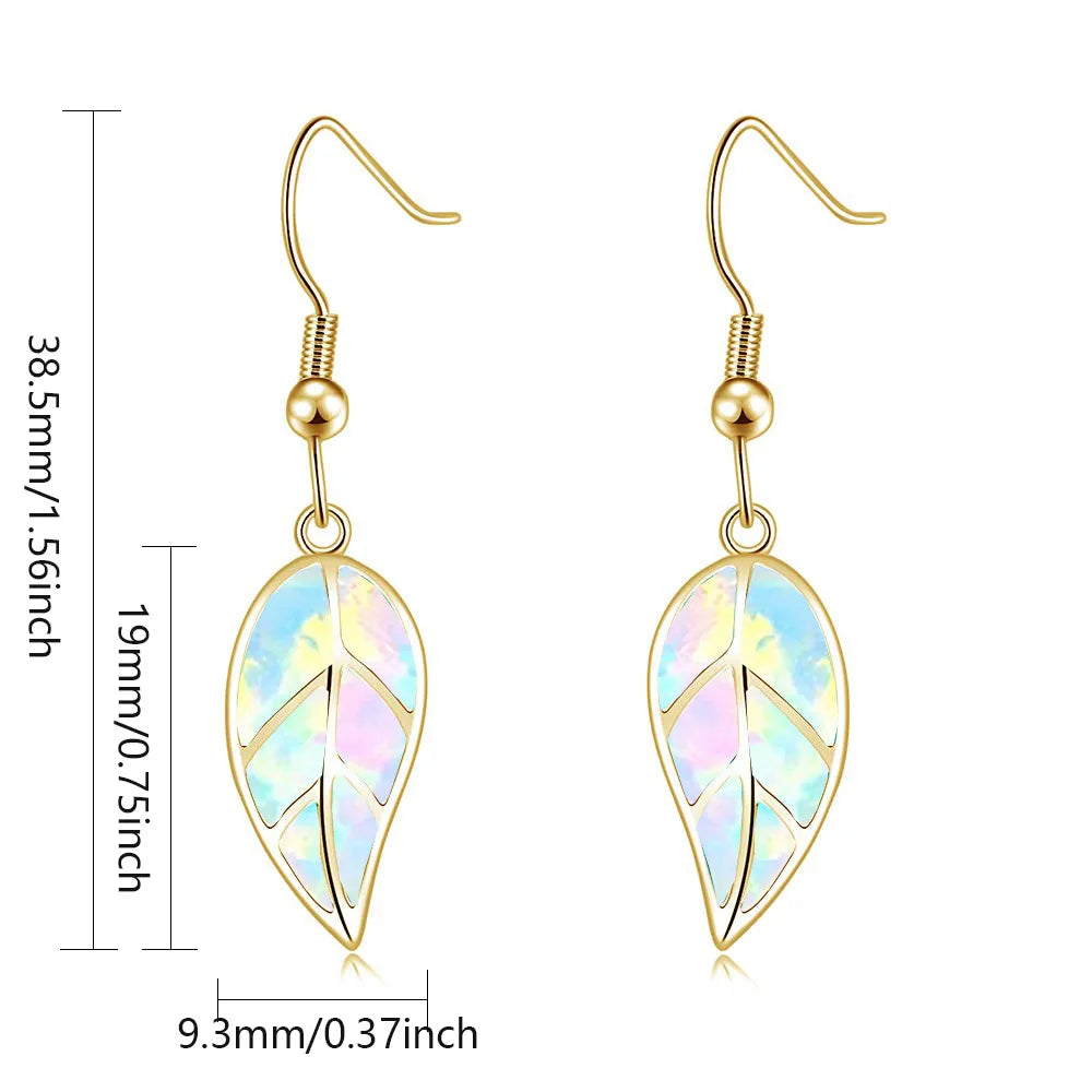 TikTok Viral Ocean Leaf Brass Opal Christian Plant Pendant Earrings Boho Beach Dainty Jewelry