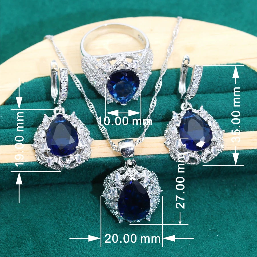 XOTICA Shine 925 Silver Jewelry Set for Women Wedding Party Including Bracelet Pendant Ring Noble Blue Zircon Perfect Birthday Gift