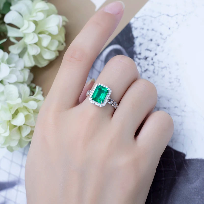 Gemfiori Messi Jewelry MS-560 18k Gold DEF Moissanite Create Emerald Ring