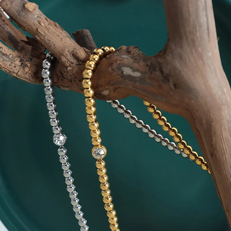 Diamond Geometric Pendant Bead Chain Necklace & Bracelet | New Chinese Style Gold Stainless Steel Jewellery