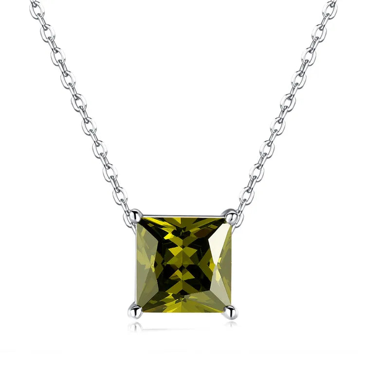 S&S 925 Silver CZ Birthstone Charm Pendant Necklace | Claw-Set Zirconia | 12 Styles