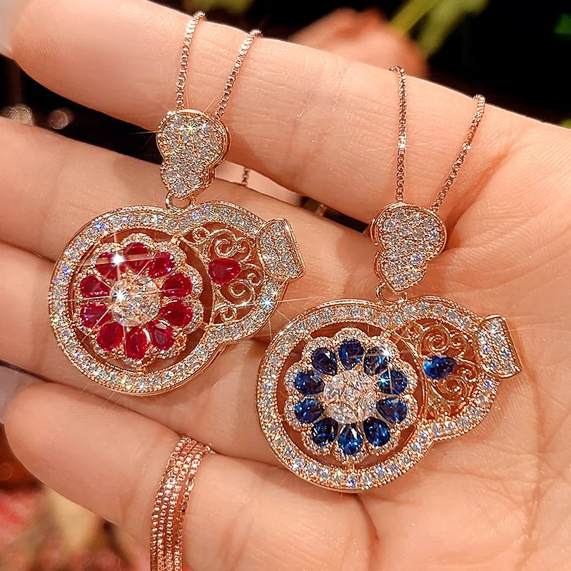 REDheart Certified Fashion Trendy 18K Gold Plated Flower Shape Zircon Copper Alloy Women's Wedding Jewelry Set