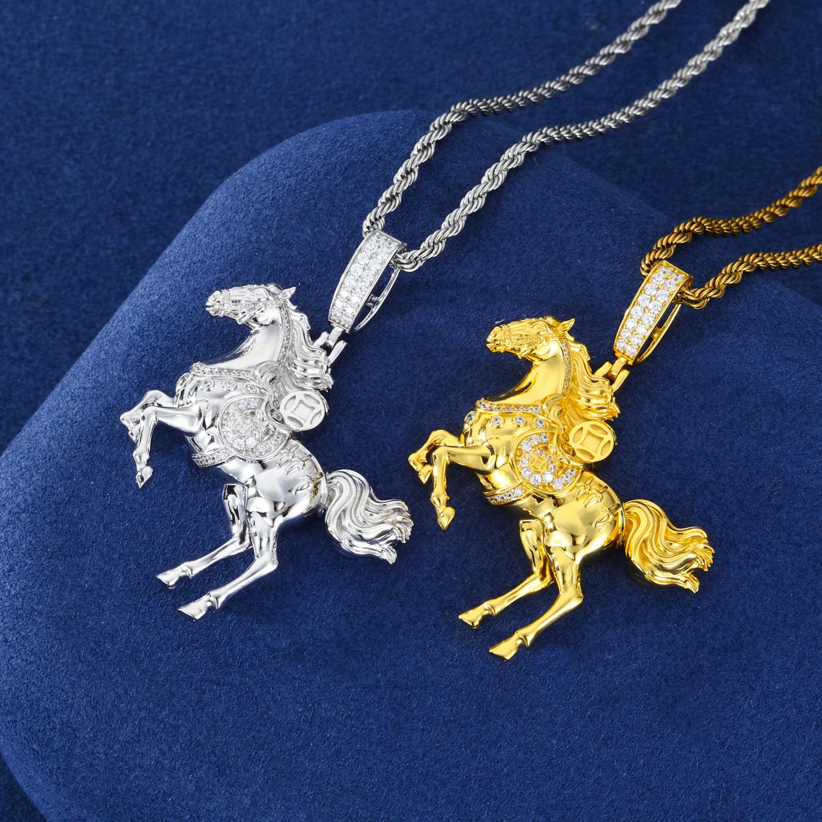 REBEL Luxury Galloping Horse Pendant 18K Gold Plated Brass AAAAA CZ Diamond Animal Charm Necklace High Quality Jewelry Factory