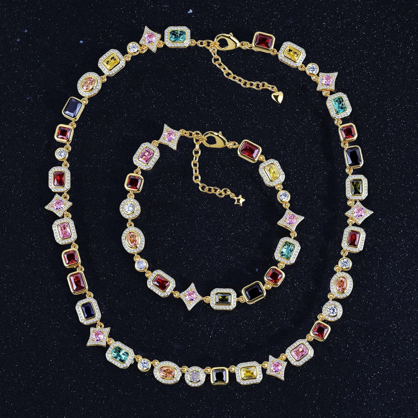 Luxury Multi-colored Zircon Gemstone Tennis Necklace Fashion Geometric Cubic Zirconia Hip-Hop Necklace