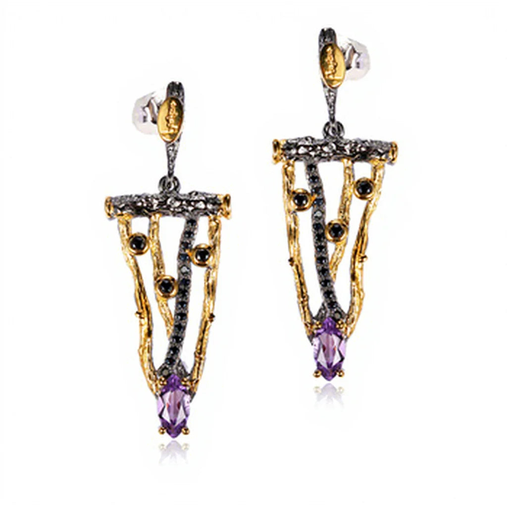 Handmade Italy Amethyst 925 Sterling Silver Stud Earrings