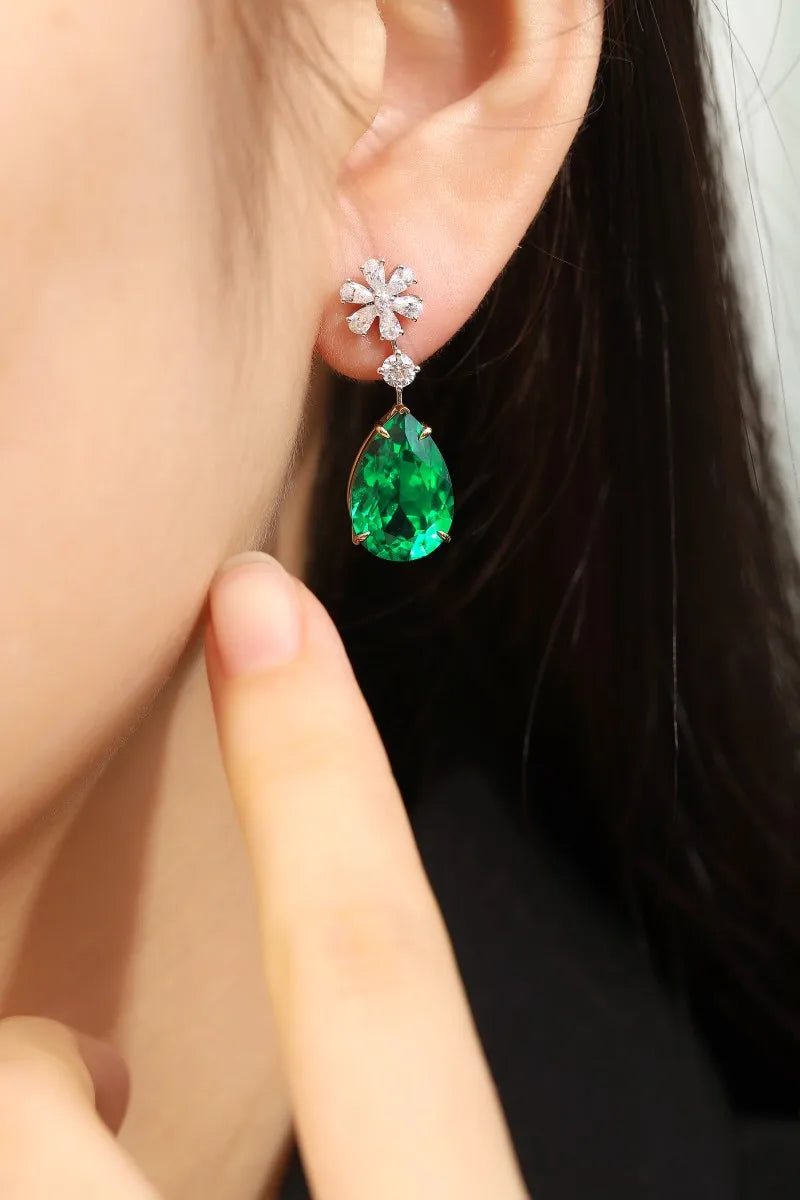 Gemfiori Anster 925 Silver Pear-shaped Emerald Gemstone Women's Earrings Currently in Stock Fashion Earrings
