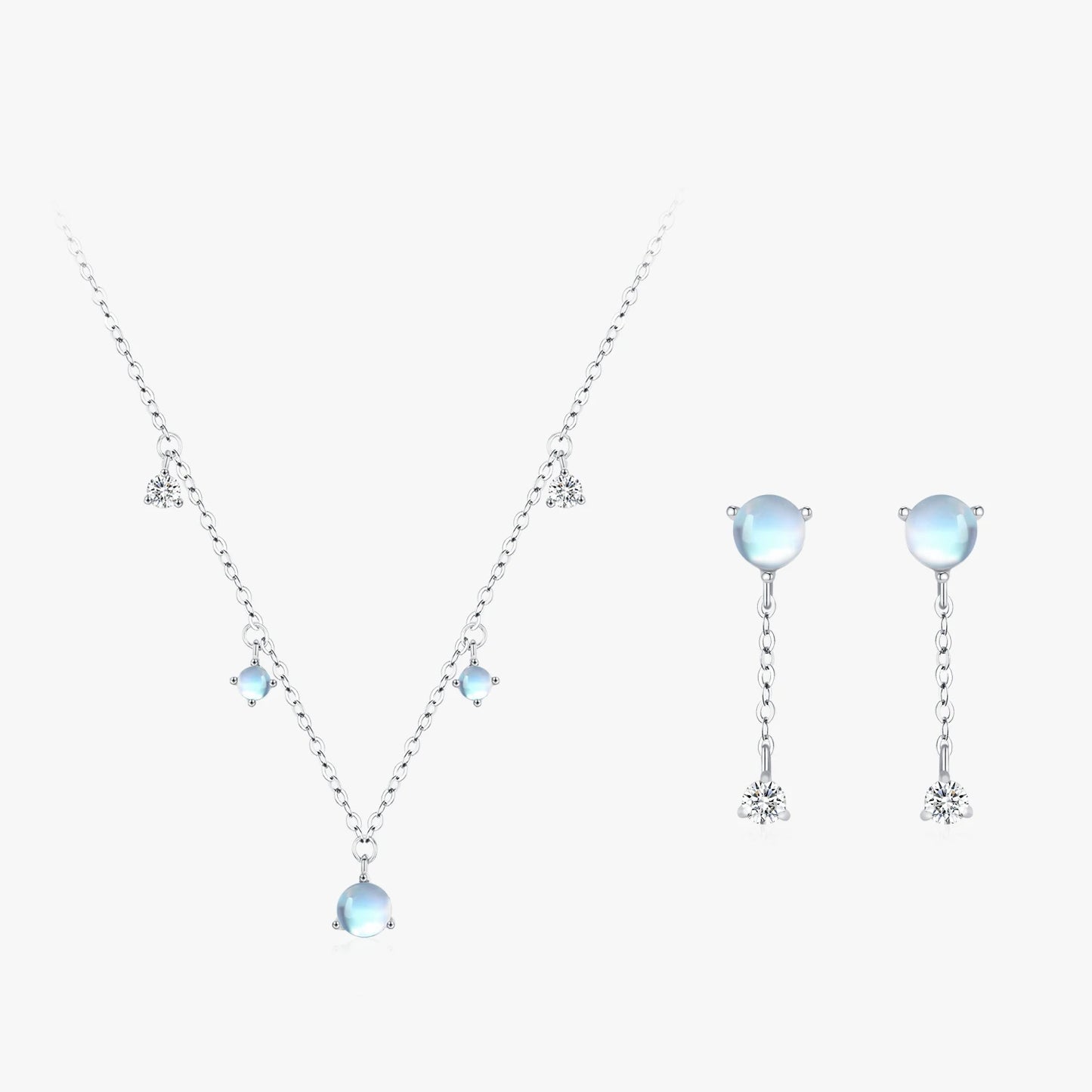 Ailmay 925 Sterling Silver Romantic Chain Tassel Earrings Pendant Necklace For Women Wedding Bridal Jewelry