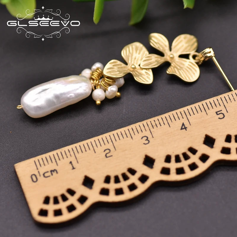 Natural Baroque Pearl Long Flower Drop Earrings for Women Wedding Engagmement Gift Handmade Jewelry Earrings Bulk