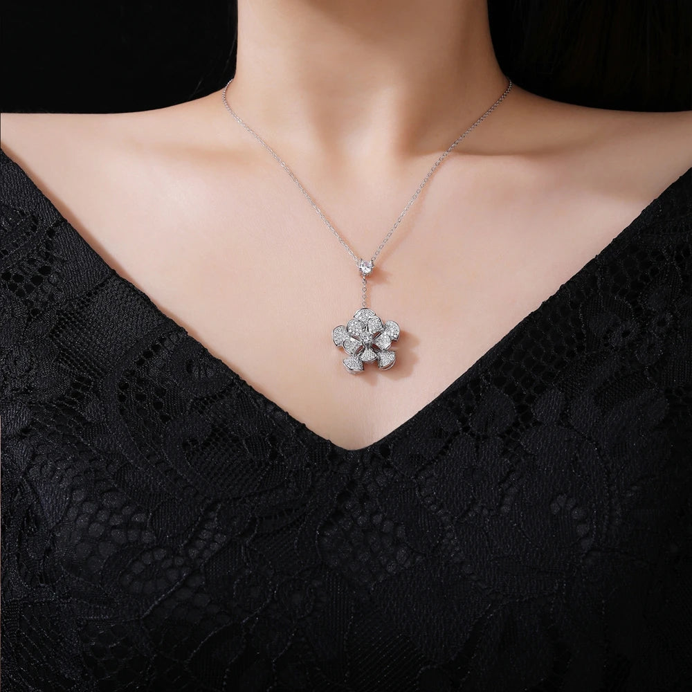 MUSHAN Rhodium Plated S925 Sterling Silver Necklace High End Women Jewelry With Electroplated Gold and High Carbon Diamonds