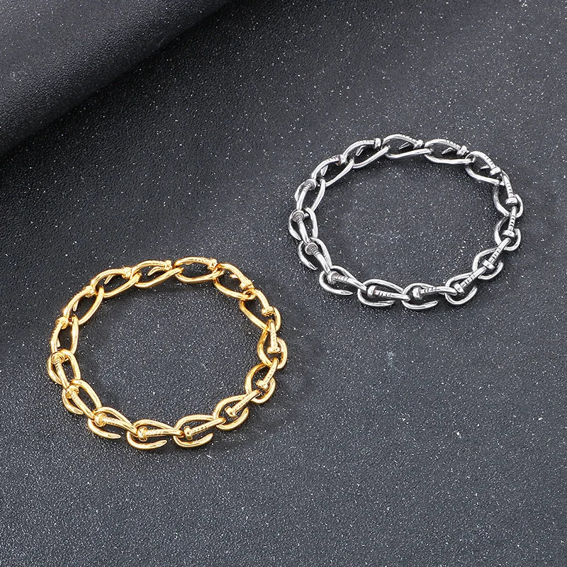 KALEN Unisex Fine Jewelry Fashion Bracelets Punk Stainless Steel Twisted Nail Links Bracelet Women
