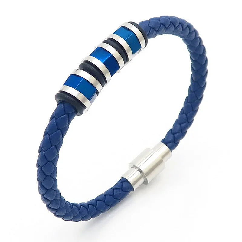 KALEN 210mm Men Vintage Multiple Style Stainless Steel&Cowhide Leather Bracelets