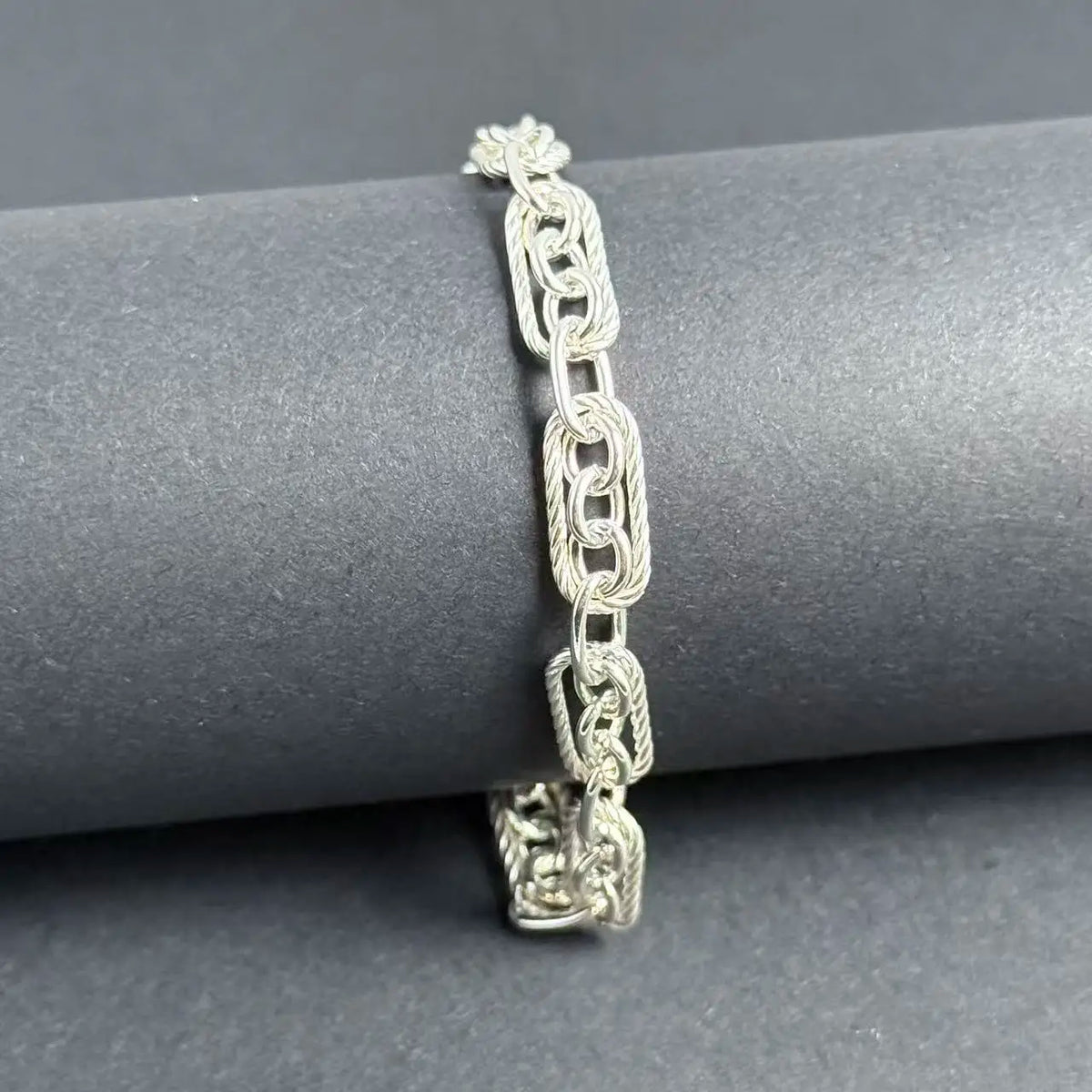 REBEL 925 Sterling Silver 6mm Hip-Hop Cross Chain Link Bracelet