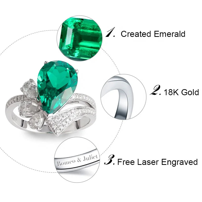 Gemfiori Messi Jewelry Big Stone Ring Green Emerald Luxury Woman Ring Bohemia Style Wedding Engagement Ring in Gold