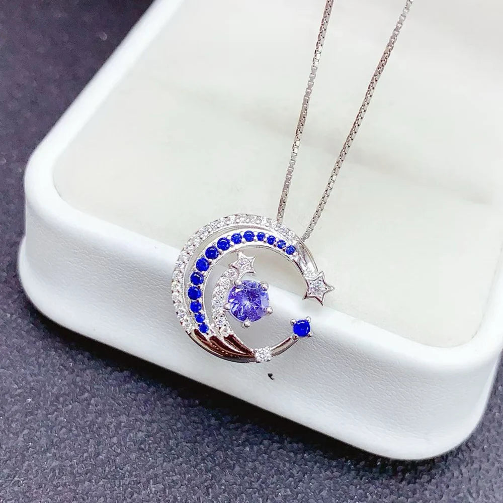 Gioiellieri Hot Popular 925 Sterling Silver Luxury Bohemian Bridal Wedding Natural Tanzanite Necklace Gold Plated Party Gift Jewelry