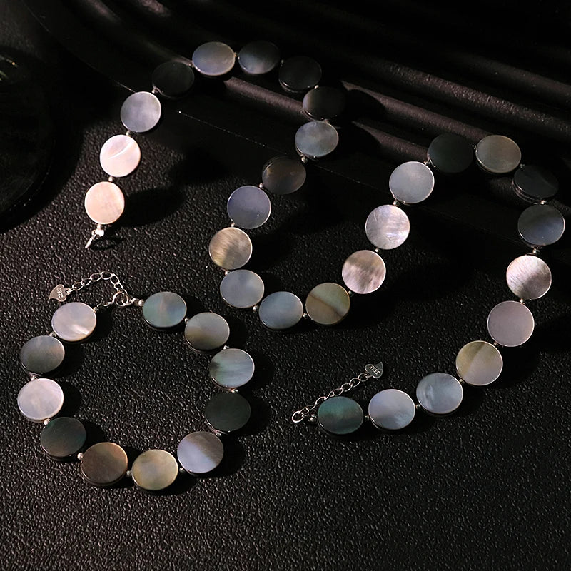 GLSEEVO Black Pearl Sterling Silver Necklace & Earrings Set | Luxurious Bridal Jewellery GS0229