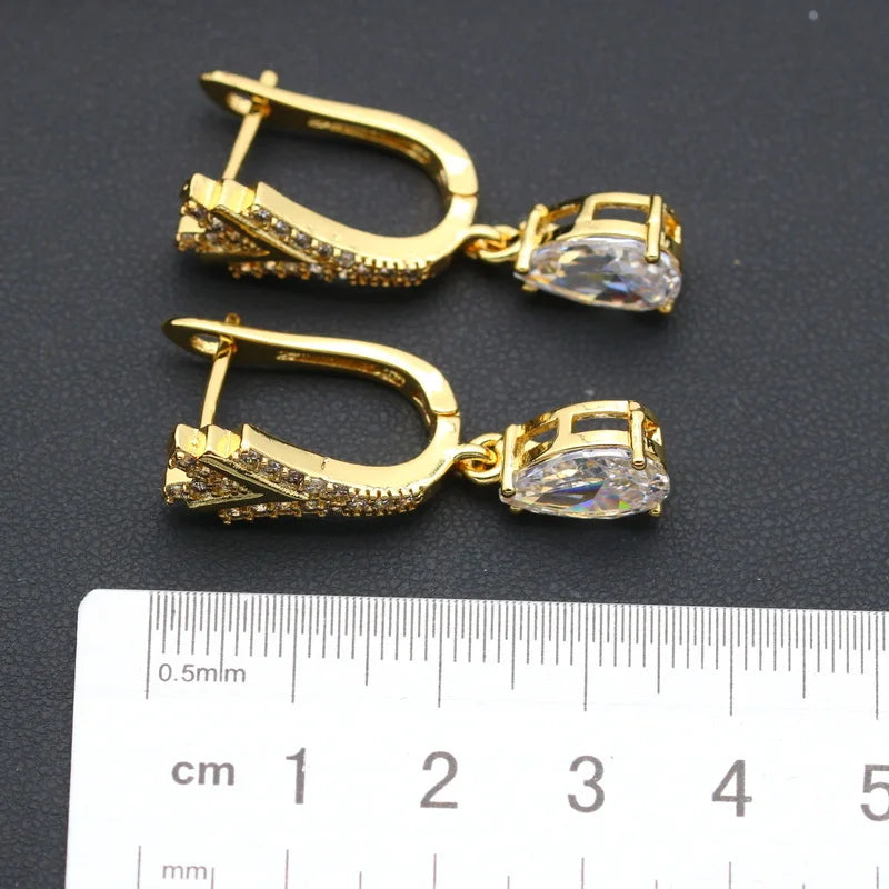 XOTICA Customizable 18K Gold Plated White Zirconia Long Water Drop Style Alloy Set for Women's Wedding Party Engagement Zircon Gift