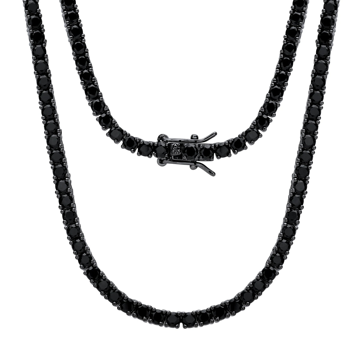 BiG-BOSS Fine Jewelry 3mm Round Cubic Zircon Black Gold Necklace Hip Hop Jewelry Black Stone Tennis Chain Men Necklace