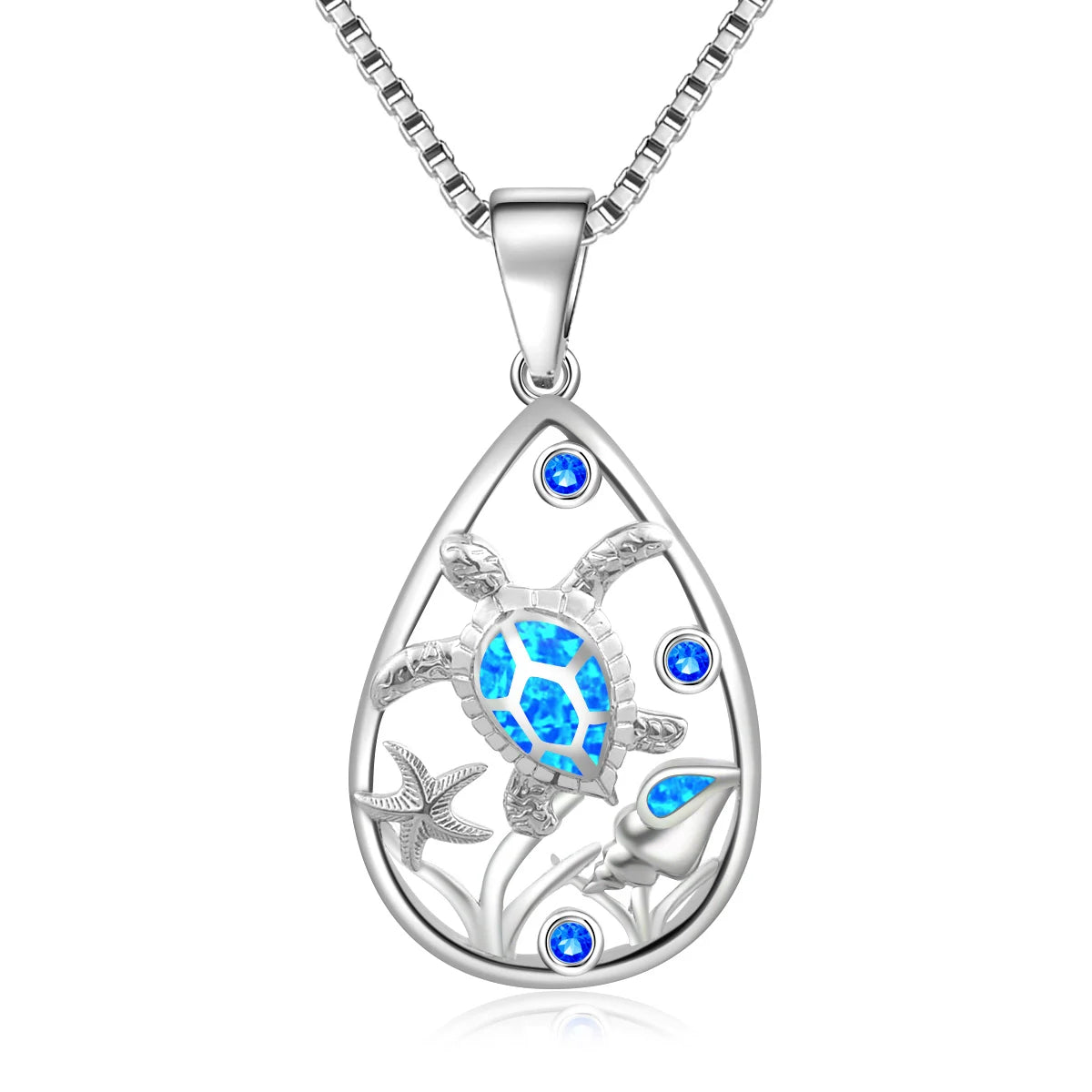 sea turtle Silver Plated Copper Alloy Opal Lariat Necklace for Women Aobao