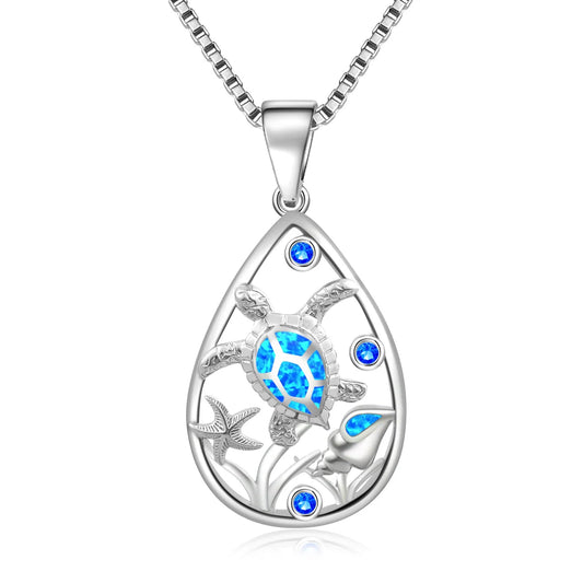 sea turtle Silver Plated Copper Alloy Opal Lariat Necklace for Women Aobao