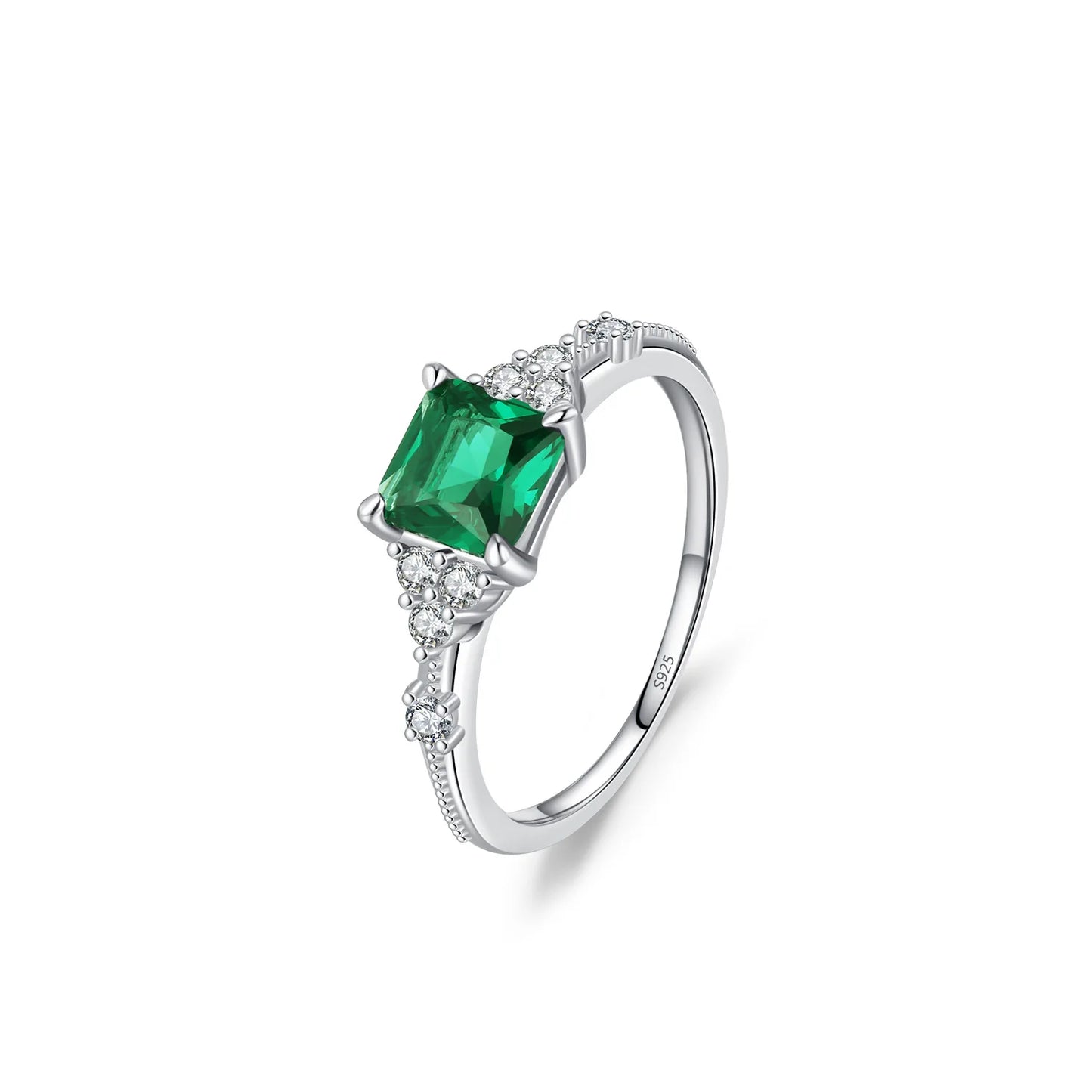 Premium 925 Sterling Silver Green Square Diamond Ring Necklace Niche Design Luxury Casual Set Gift Set