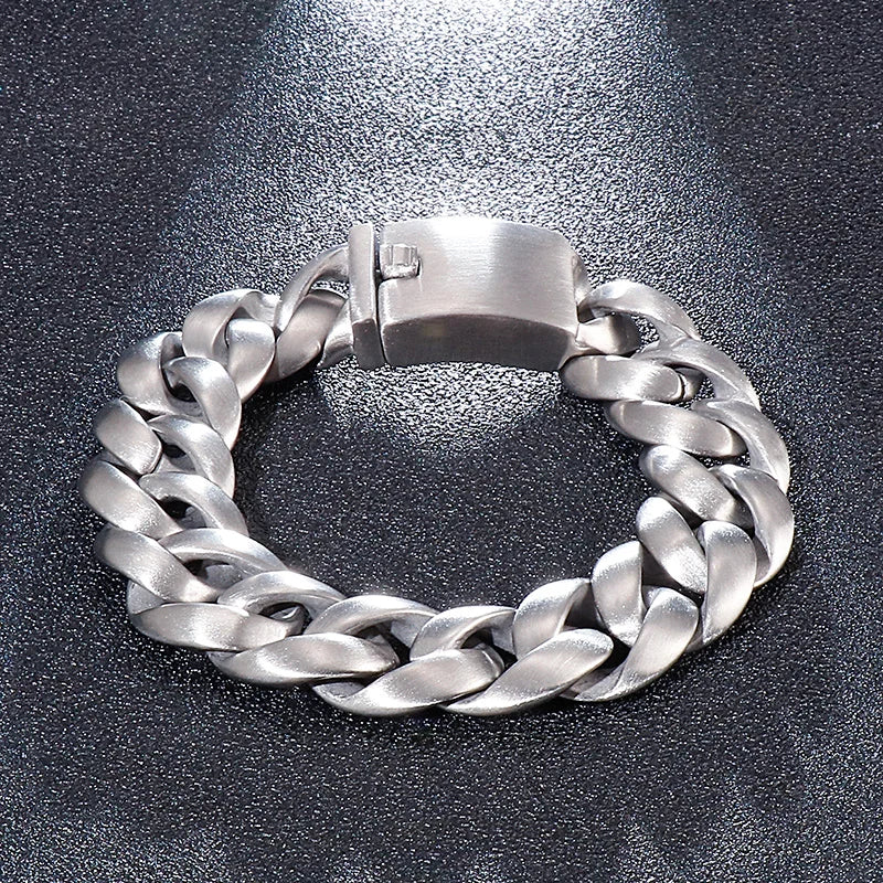 REBEL Polished/Matte Fine Jewelry Fashion Bracelets Men Stainless Steel Snake Skin Cuban Links Bracelet Bangle