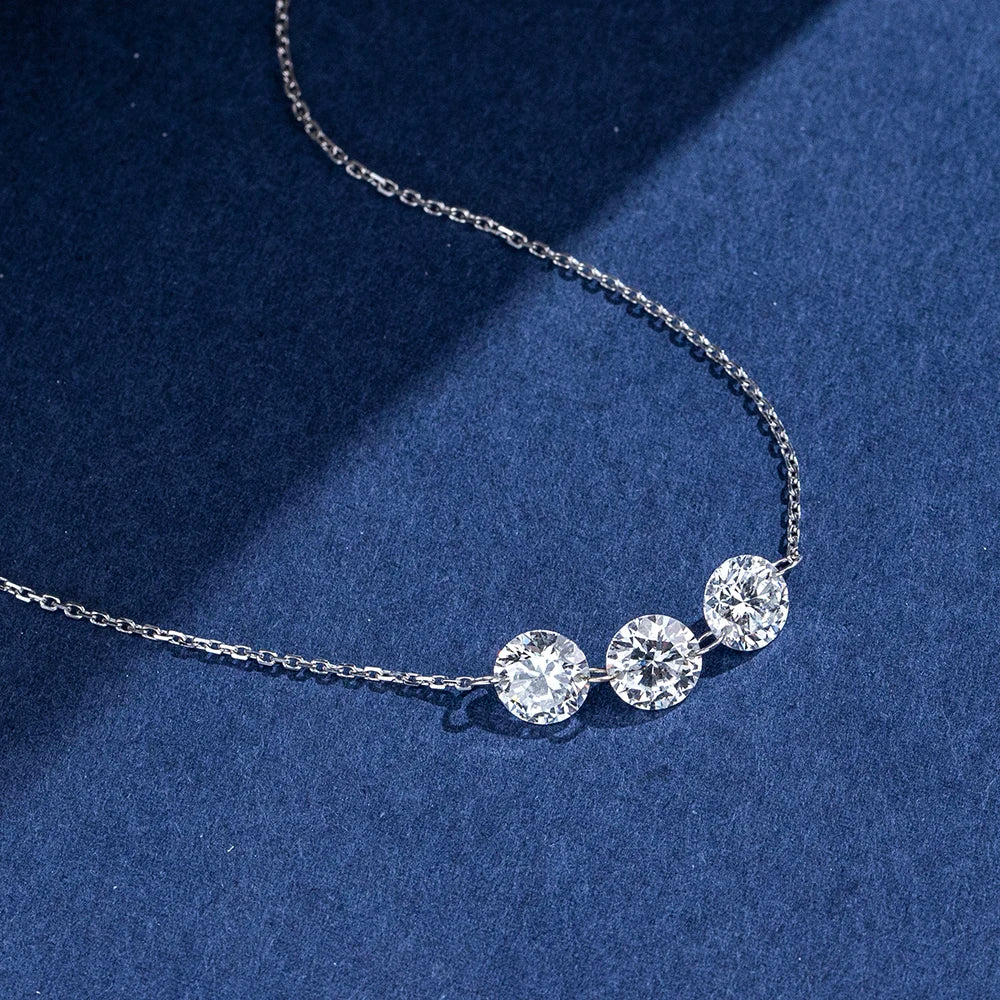 Gemfiori MSN-958 9k with 1ct Each 3pcs Loose Lab Grown Diamond Pendant Necklace for Woman Custom Jewelry Valentine's Gift for Girlfriend